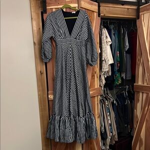 ANTONIO MELANI Black and White Striped Maxi Dress